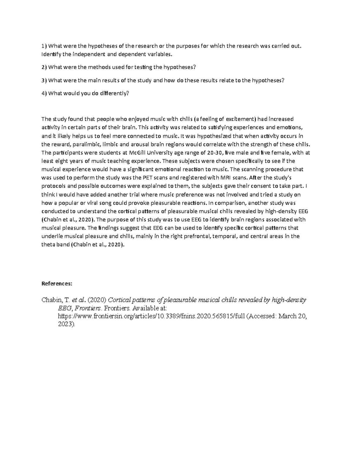 Research article sona credits What were the hypotheses of the research or the purposes for