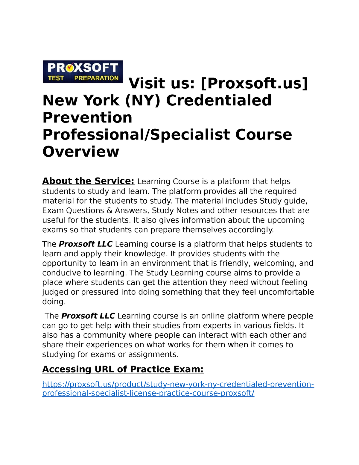 Visit Us: [Proxsoft.us] New York (NY) Credentialed Prevention ...