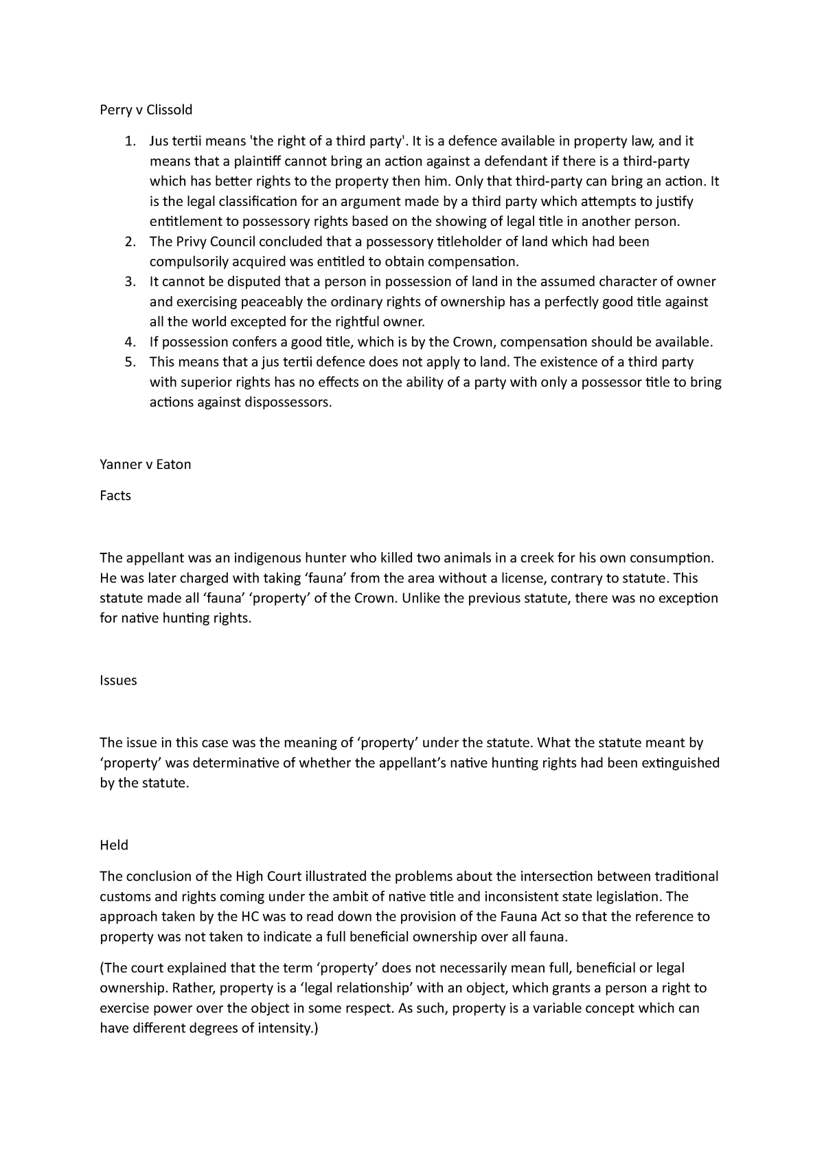 Real property law revision - Perry v Clissold Jus tertii means 'the ...