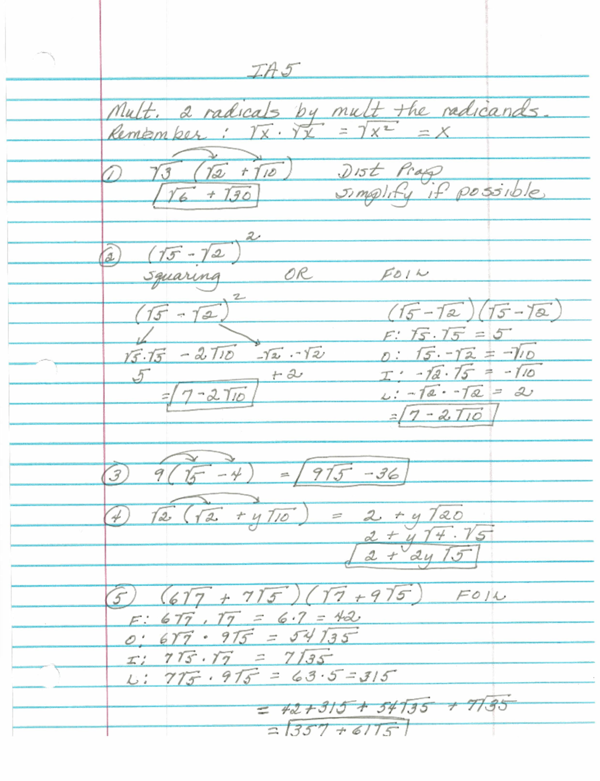 IA51 - Notes on how to do the problems along with example problems ...