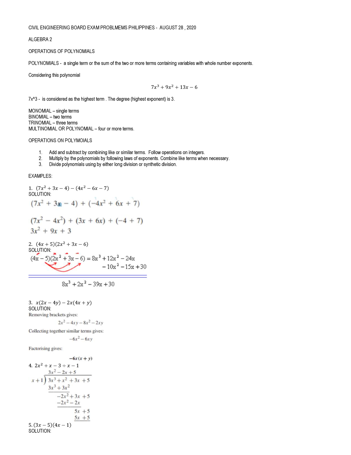 Cebep Bridging Algebra 2 - CIVIL ENGINEERING BOARD EXAM PROBLMEMS ...