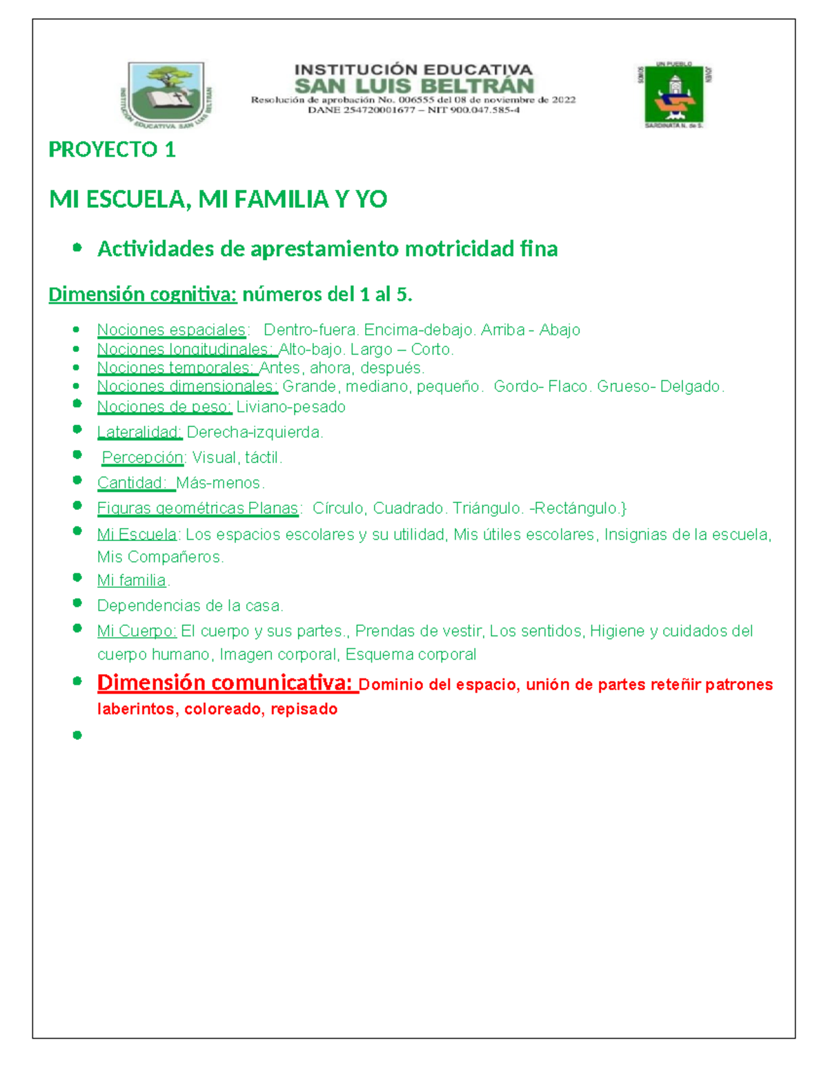 Preescolar Primer Periodo - PROYECTO 1 MI ESCUELA, MI FAMILIA Y YO ...