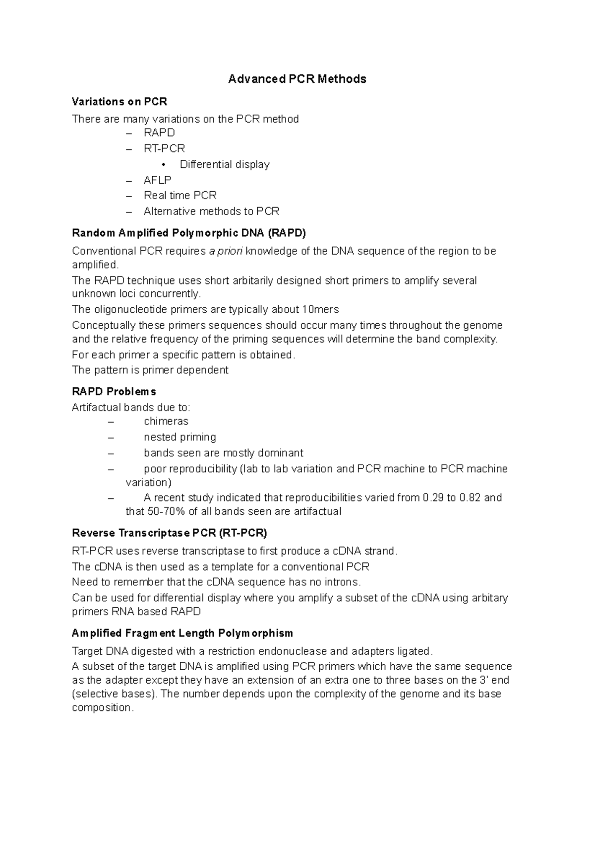 Advanced PCR Methods - Lecture Notes 15 - Advanced PCR Methods ...