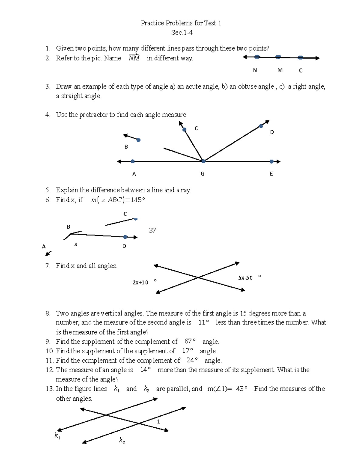 Practice Test 1 - Practice Problems for Test 1 Sec- Given two points ...