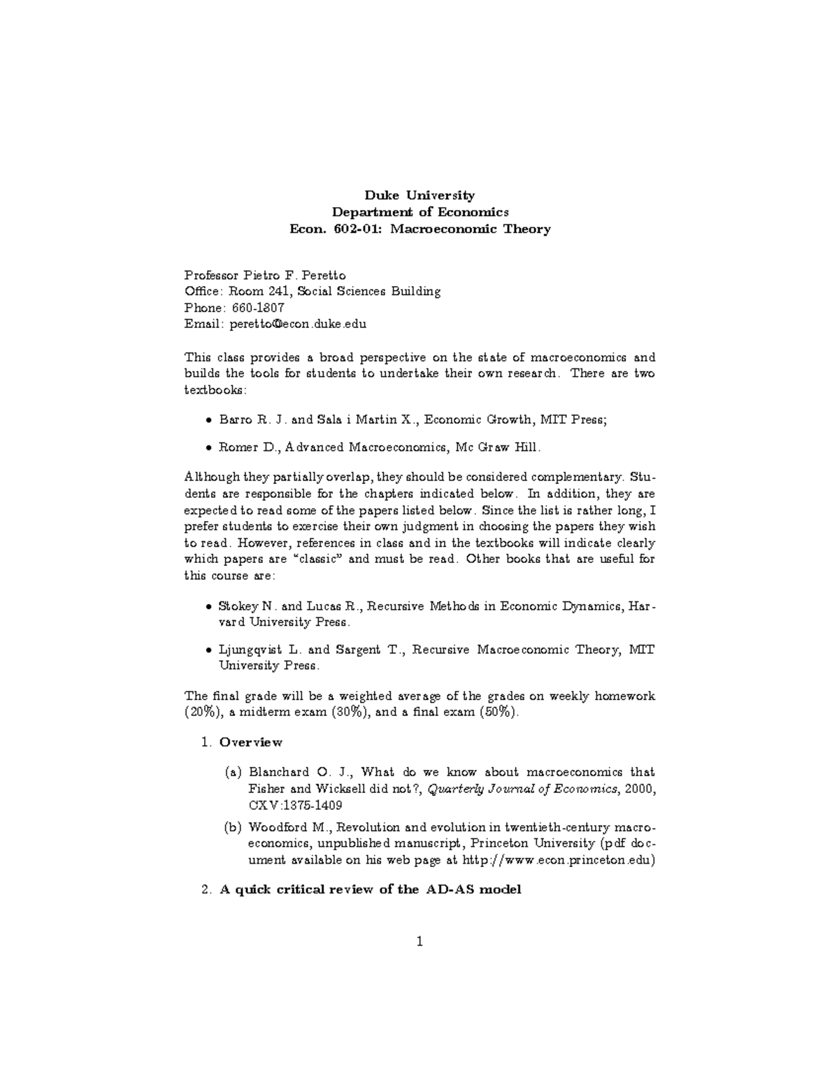 Econ 602 Syllabus - Duke University Department of Economics Econ. 602 ...