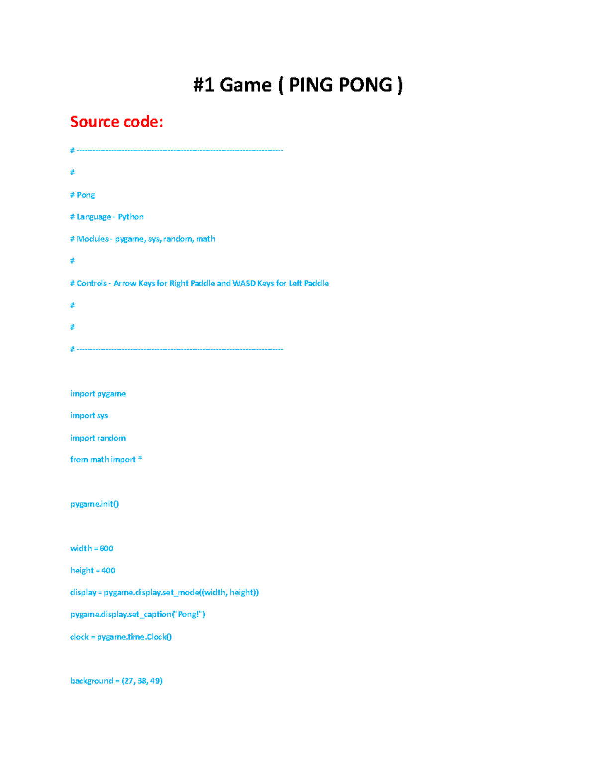 Quiz Assignment asdasfas 1 Game ( PING PONG ) Source code