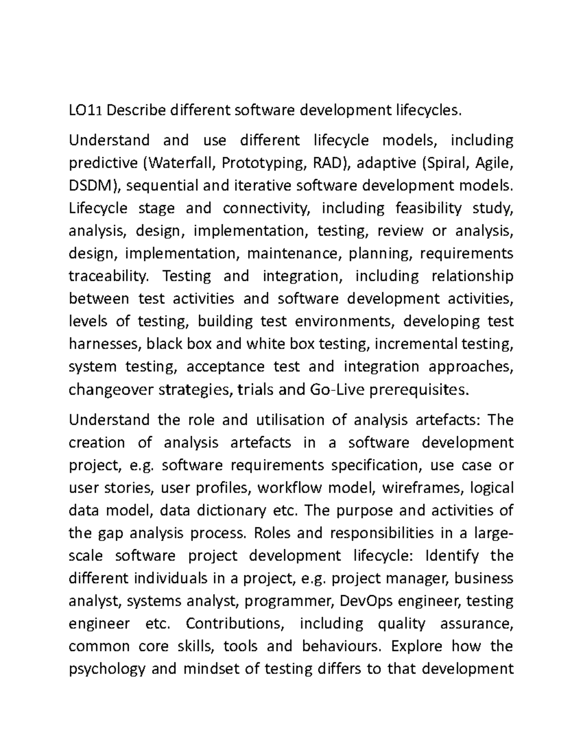 SDLC Learning Outcome - SDLC - LO1 1 Describe different software ...