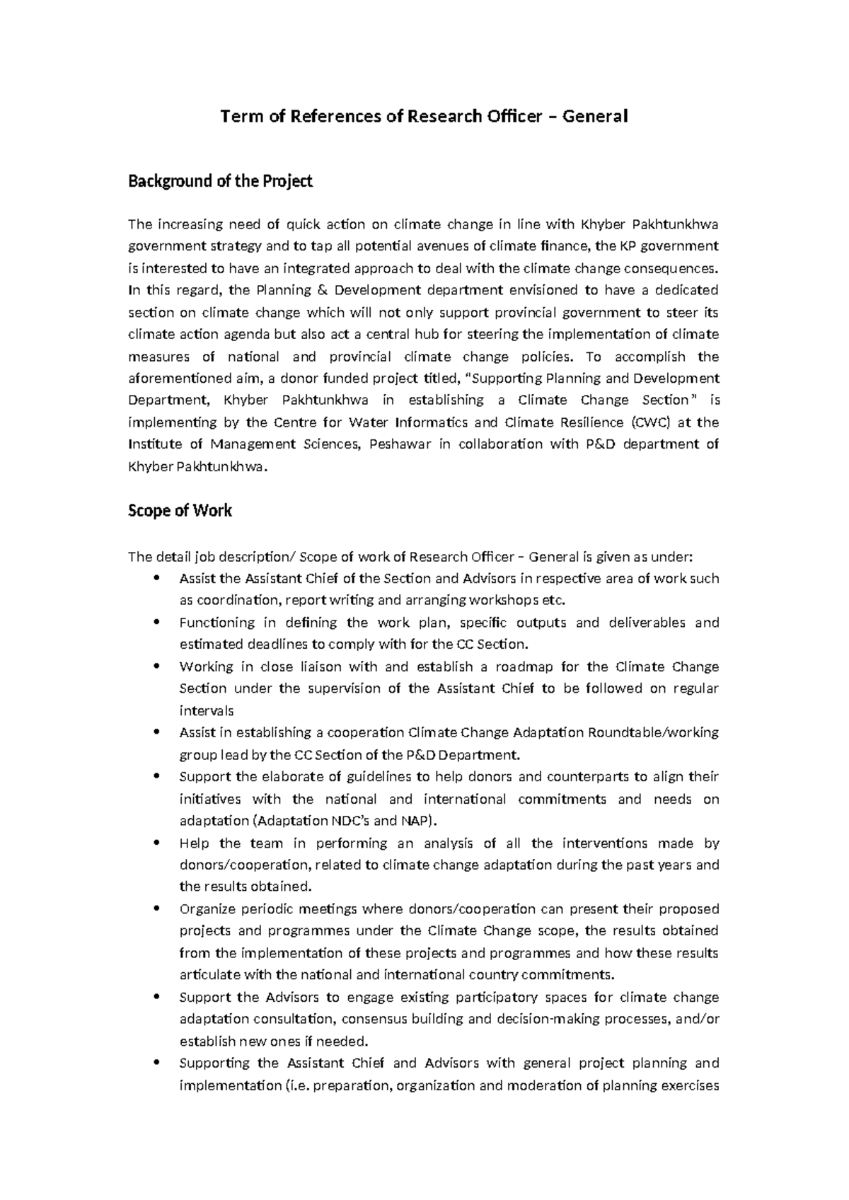TORs of Research Officer - General - Term of References of Research ...