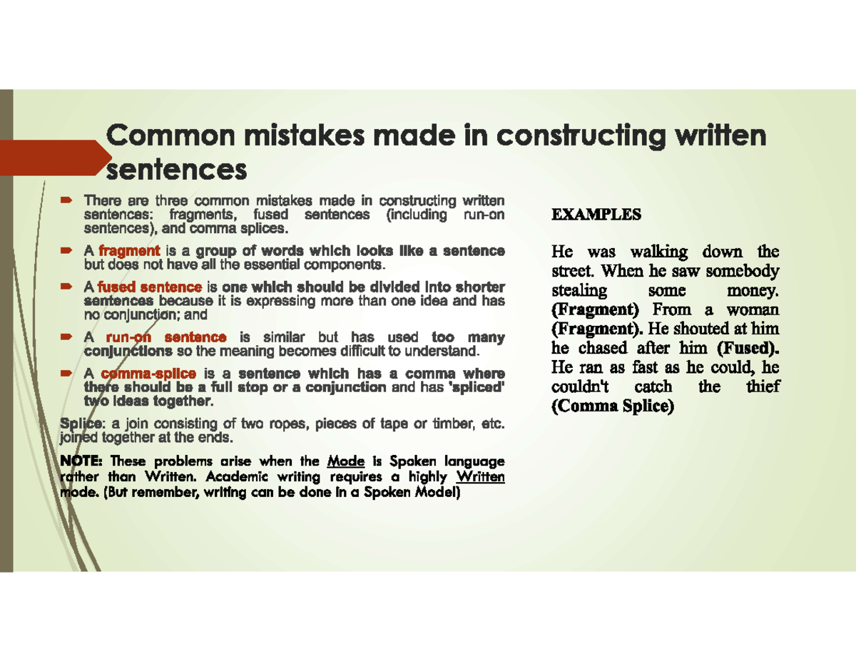 Constructing sentences - Common mistakes made in constructing written ...