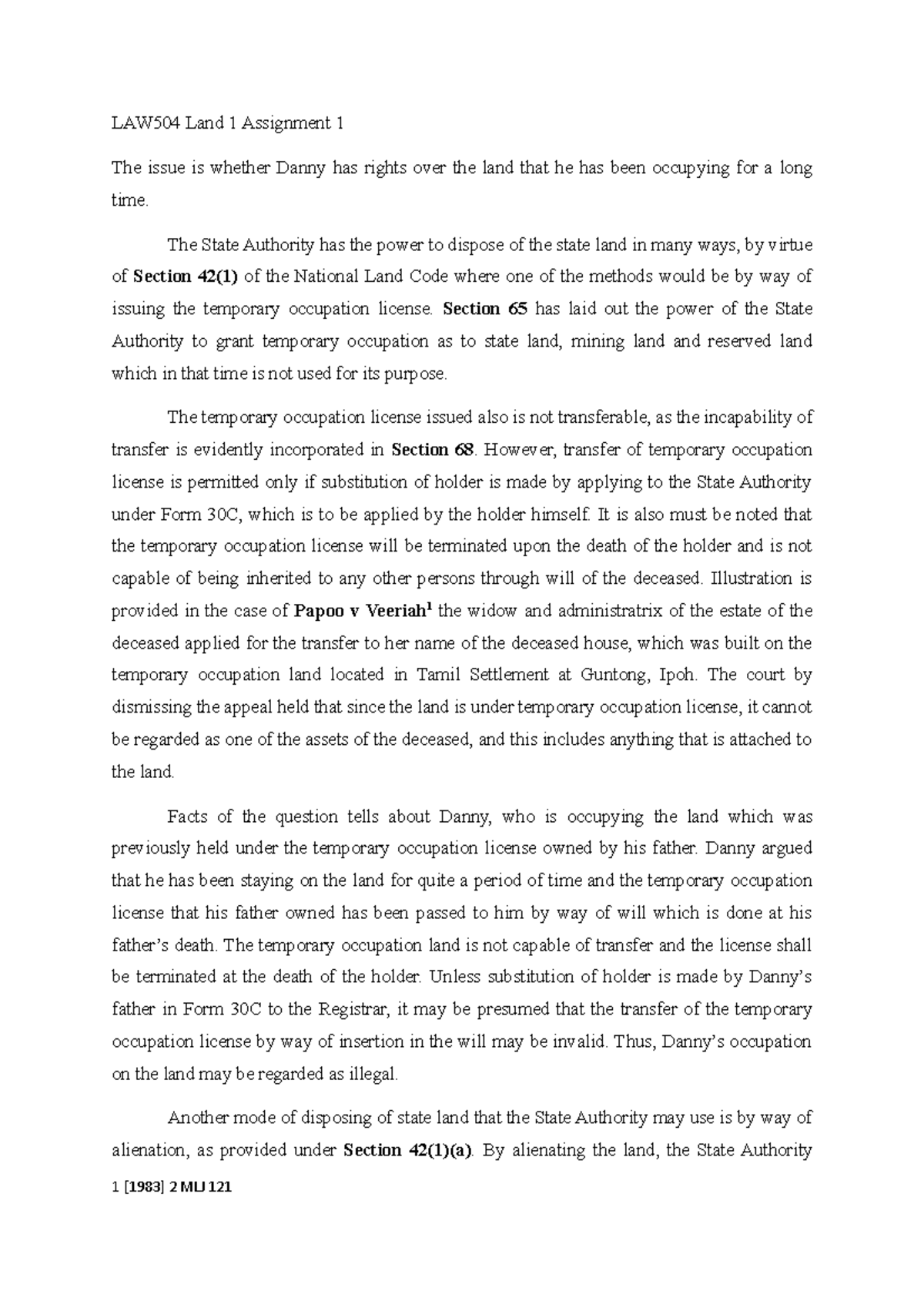 LAW504 Land 1 Assignment 1 Land Law I UiTM Studocu