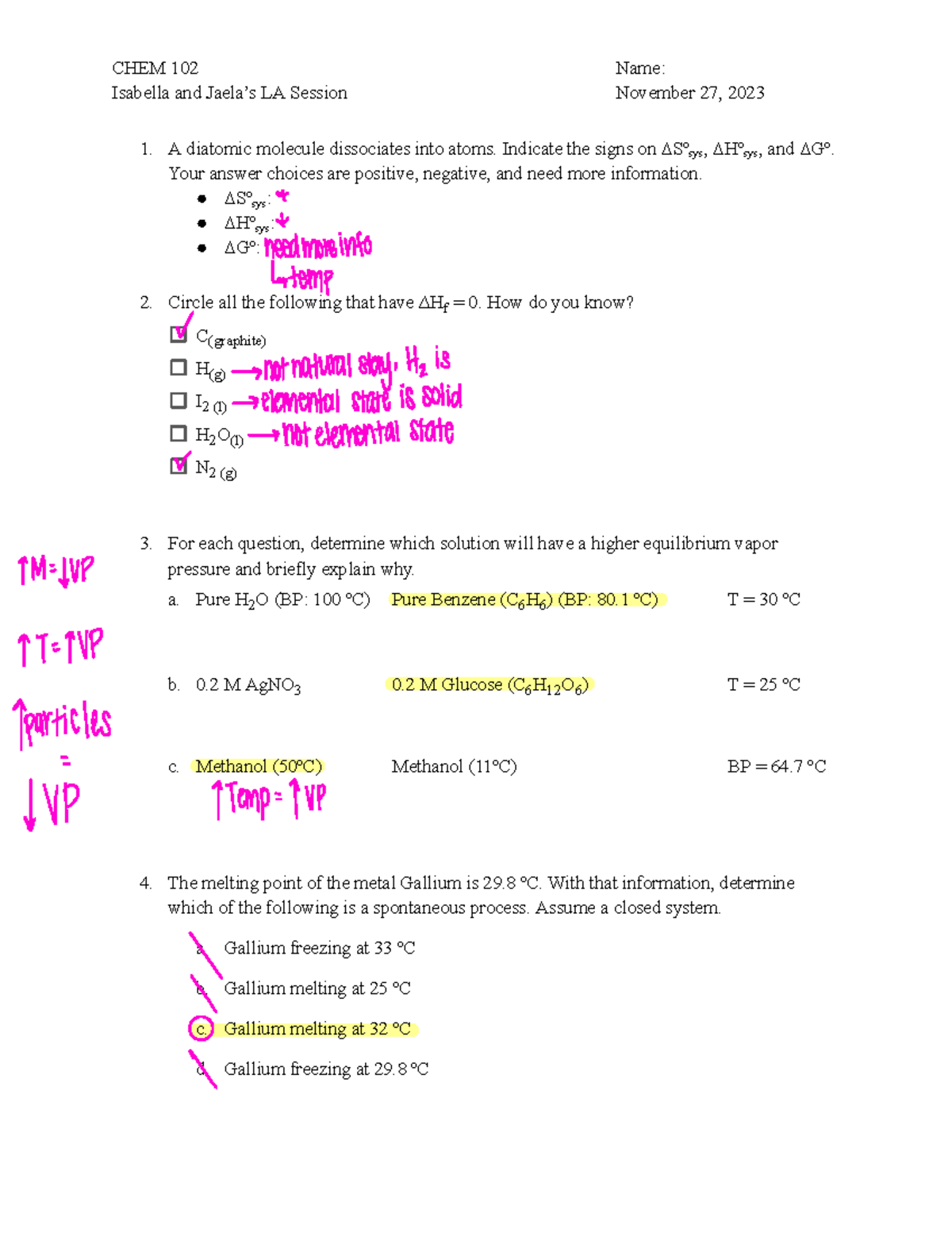 Final Review Worksheets - CHEM 102 Name: Isabella and Jaela’s LA ...