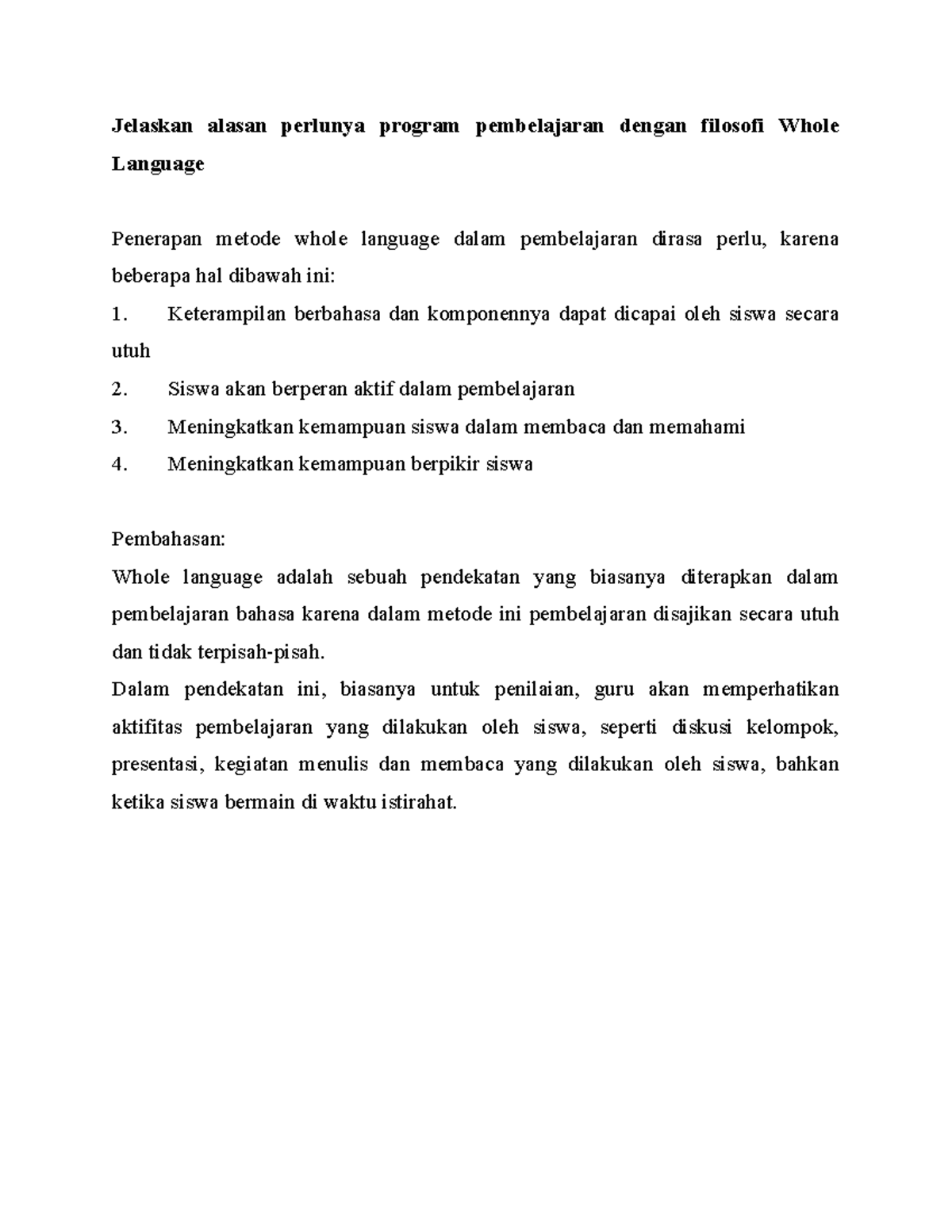 Pentingnya Program Pembelajaran Dengan Filosofi Whole Language ...