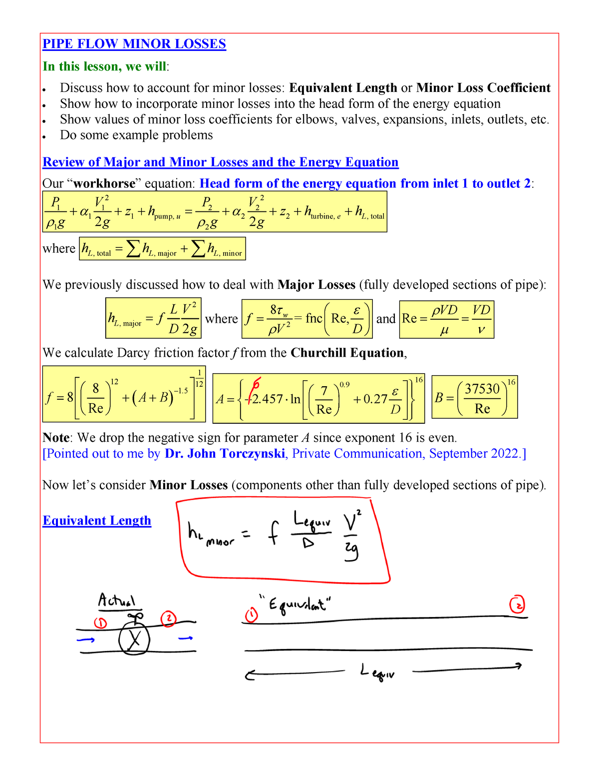 Fluid Mechanics Lesson 08F - PIPE FLOW MINOR LOSSES In This Lesson, We ...