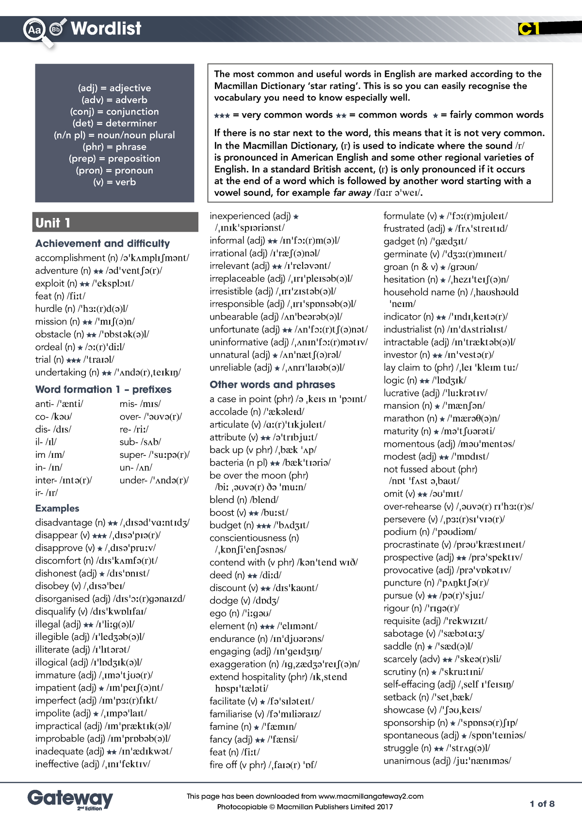 C1 wordlist - Inglés - 1 of 8 This page has been downloaded from ...