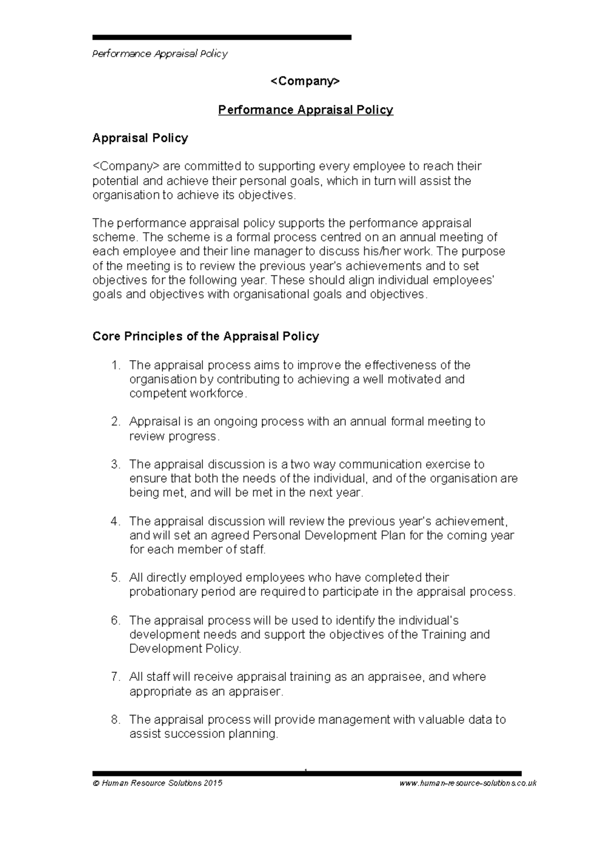 Performance Appraisal Policy simple - Performance Appraisal Policy ...