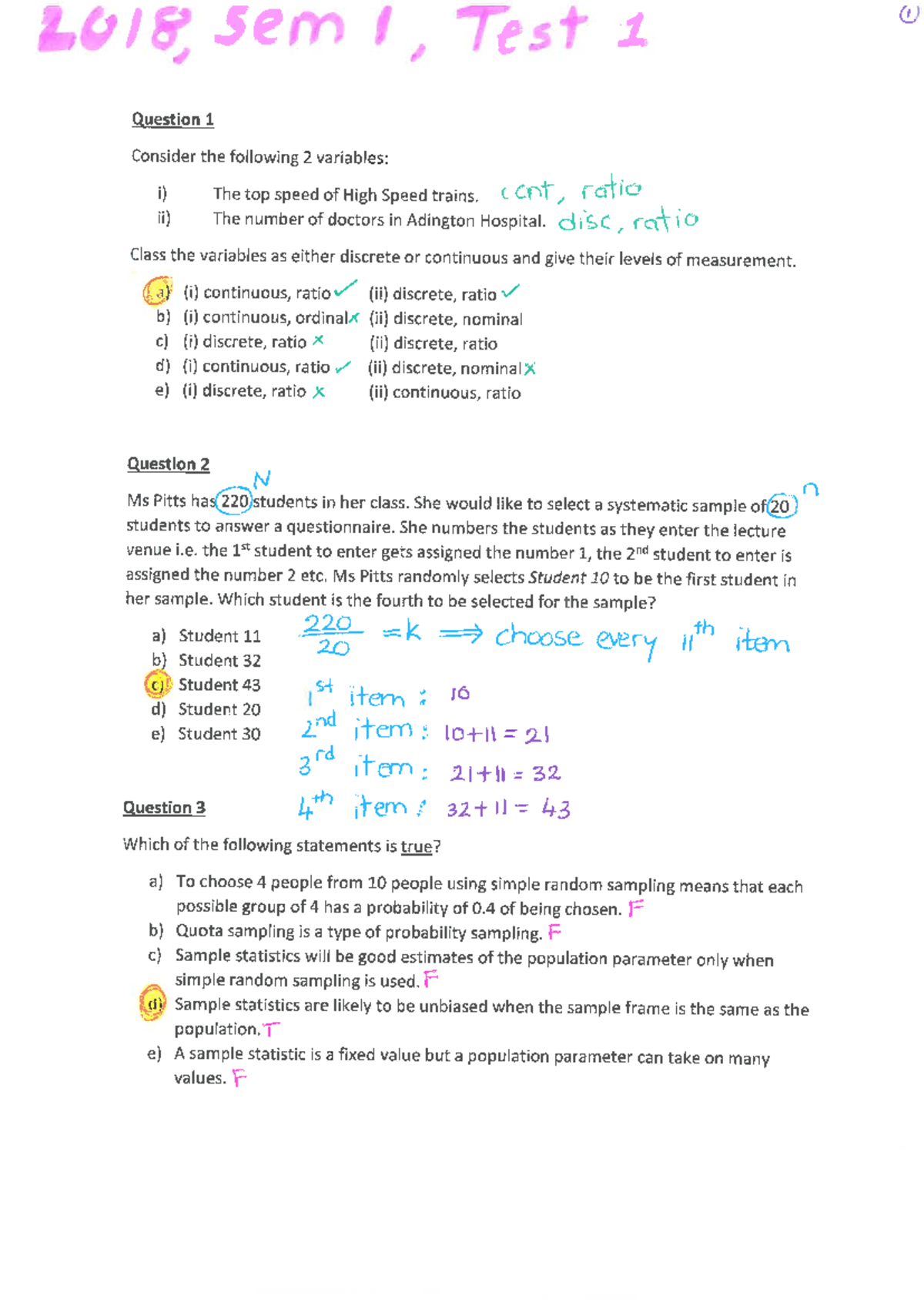 2018 Sem 1 - Test 1 solutions - SSTT111 - Studocu