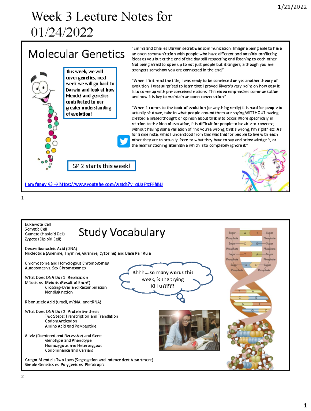 Lecture 3 Week 3 Molecular Genetics And DNA - Molecular Genetics I Am ...