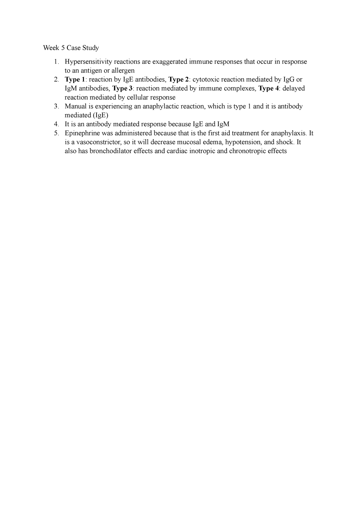 week 5 case study hypersensitivity reactions