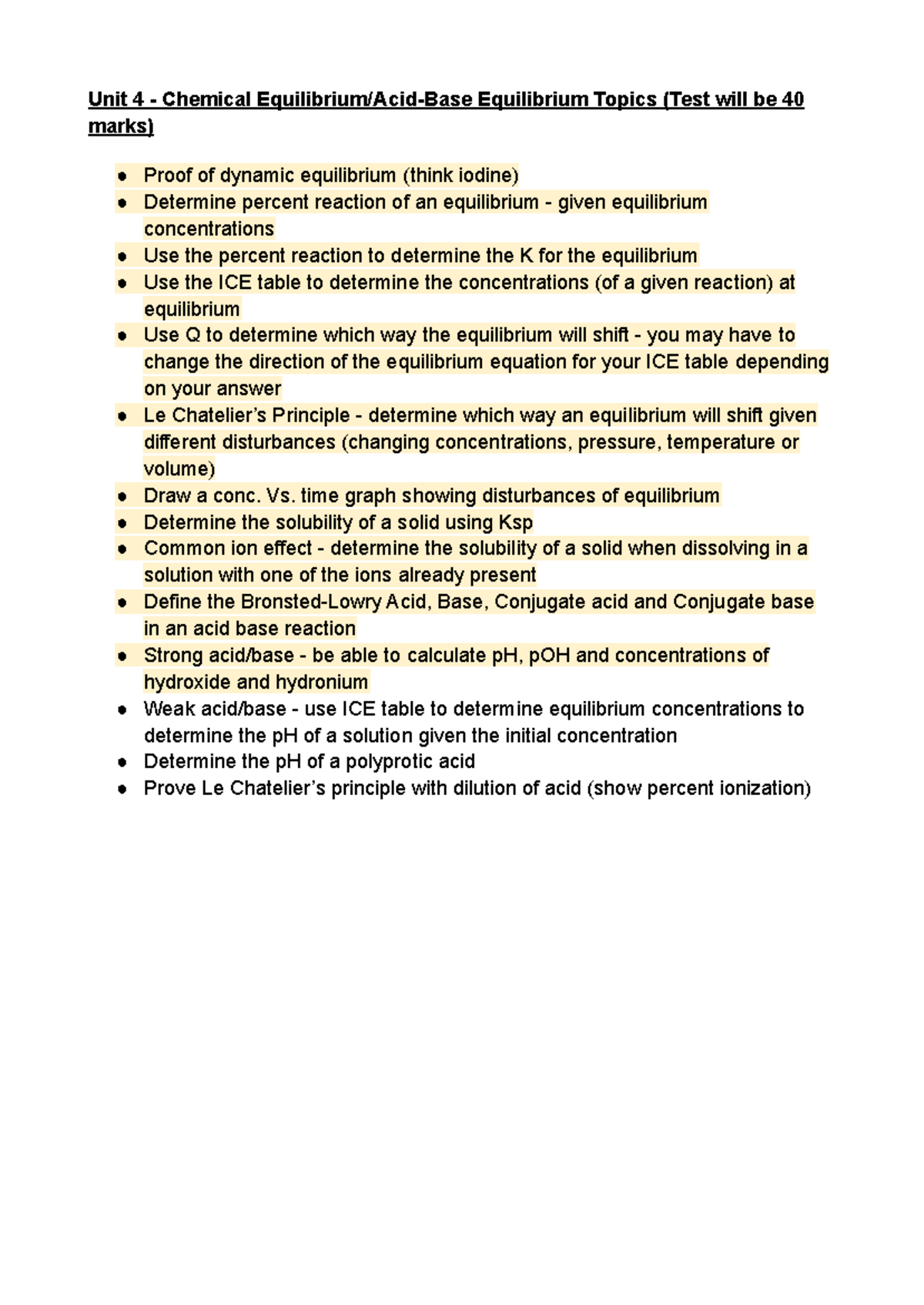 Copy of Unit 4 - Chemical Equilibrium Acid-Base Equilibrium Topics ...