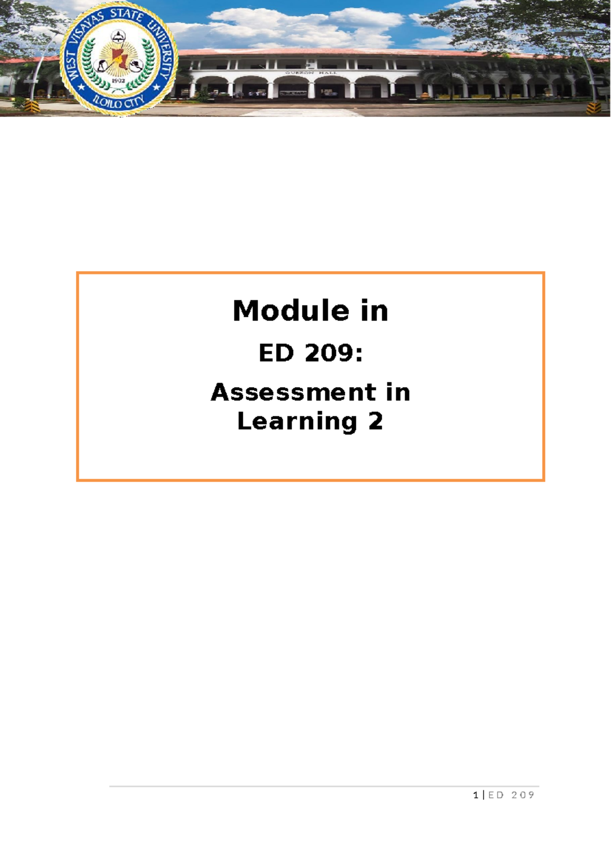 Module-ED209 - Module in 209 - Module in ED 209: Assessment in Learning ...