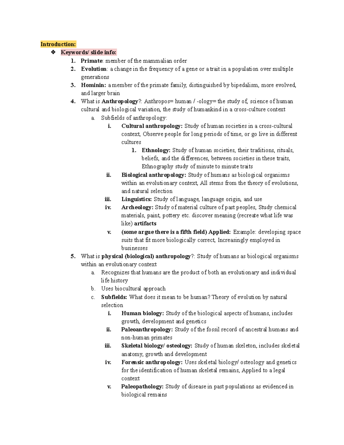 Final exam study guide - Introduction: Keywords/ slide info: 1. Primate ...