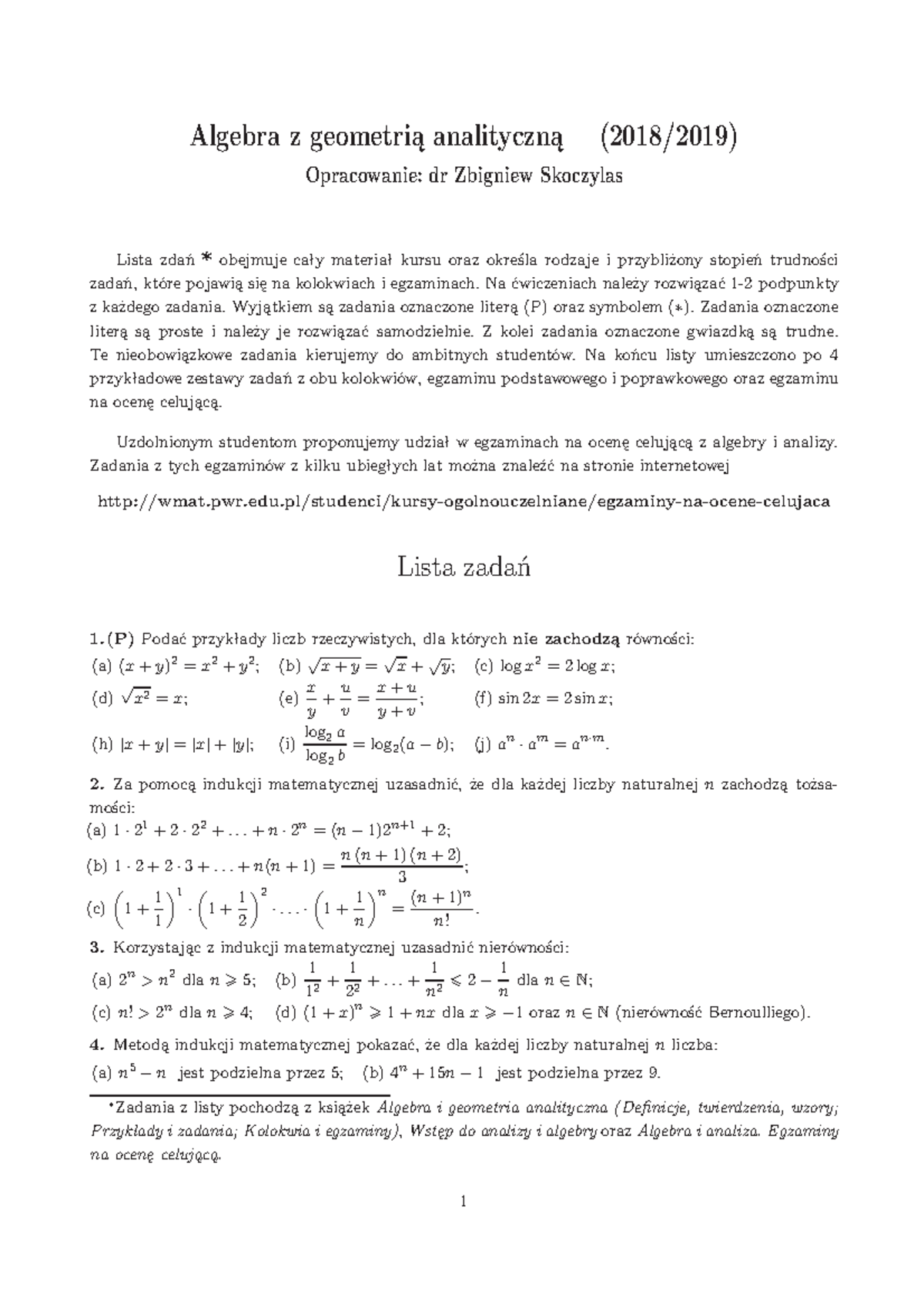 Algebra z geometrią analityczną Zadania - Algebra z geometrią ...