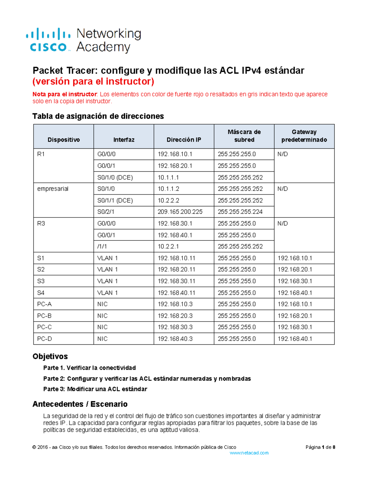 5.2.7 Packet Tracer - Configure and Modify Standard IPv4 ACLs - ILM ...