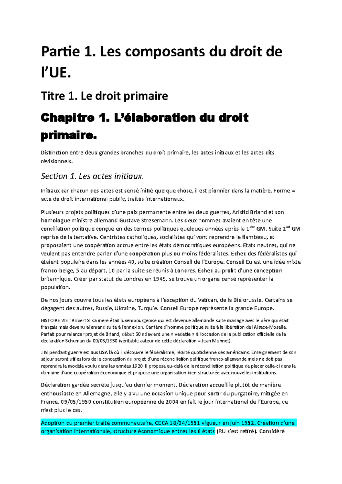 Système UE - DROIT - Partie 1. Les composants du droit de l’UE. Titre 1 ...