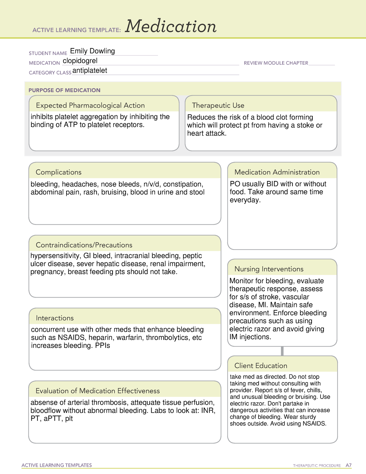 Clopidogrel template ati med sheet ACTIVE LEARNING TEMPLATES