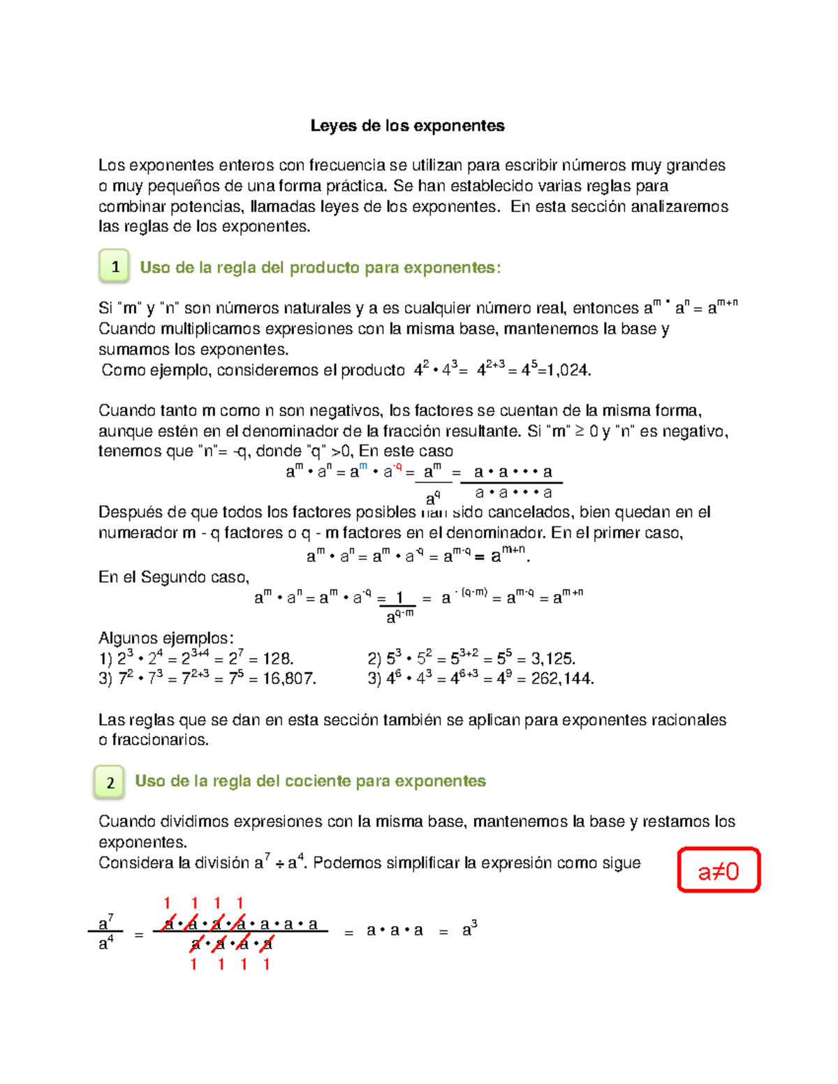 Resumen de leyes de exponentes - Leyes de los exponentes Los exponentes ...