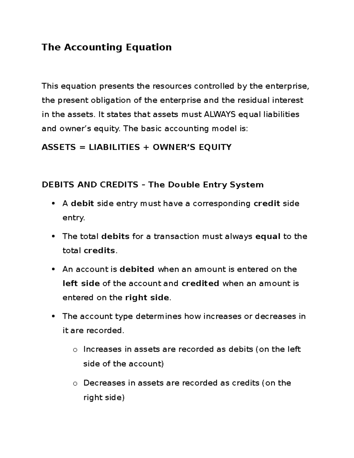 The Accounting Equation It States That Assets Must Always Equal