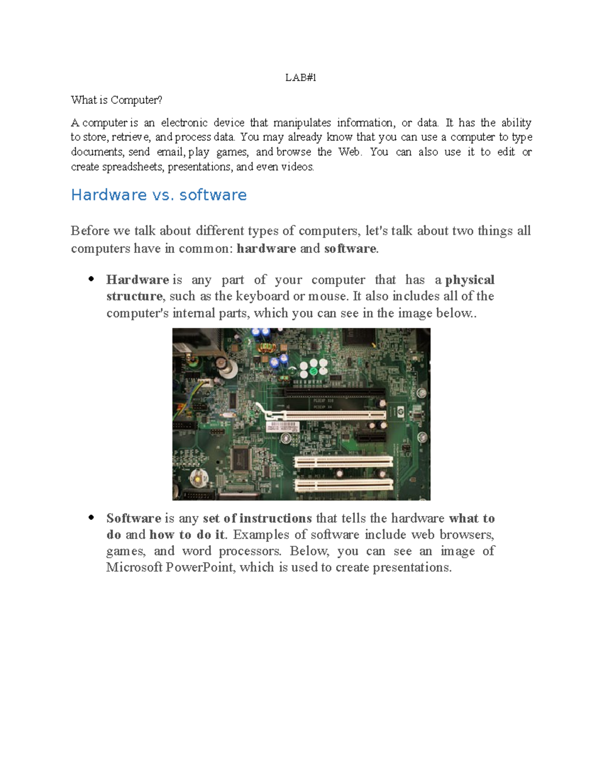 LAB1 - Computer - LAB# What is Computer? A computer is an electronic ...