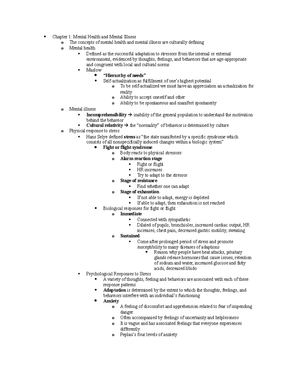 Psych exam 1 - Chapter 1: Mental Health and Mental Illness o The ...