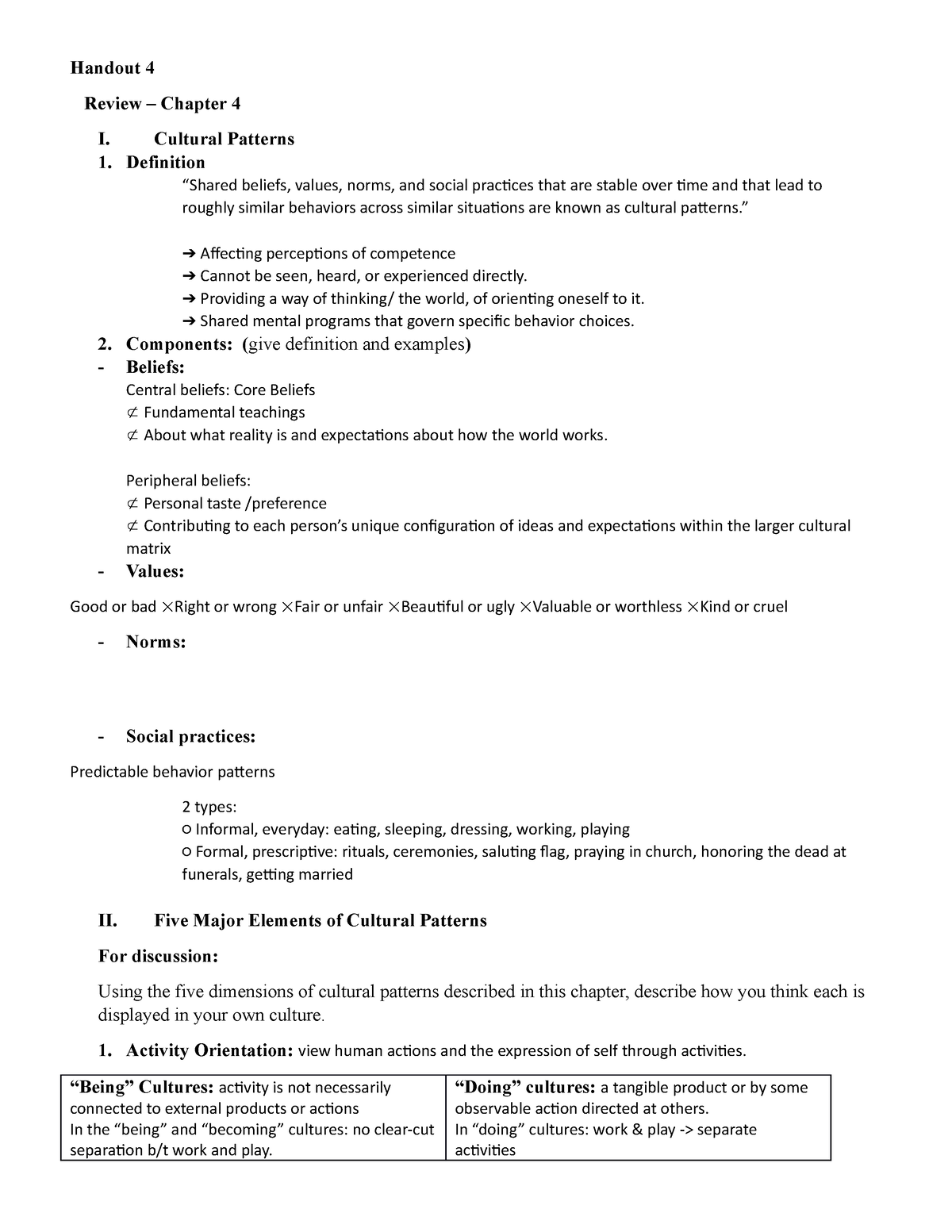 Handout 4- Chapter 4 - students - Handout 4 Review – Chapter 4 I ...