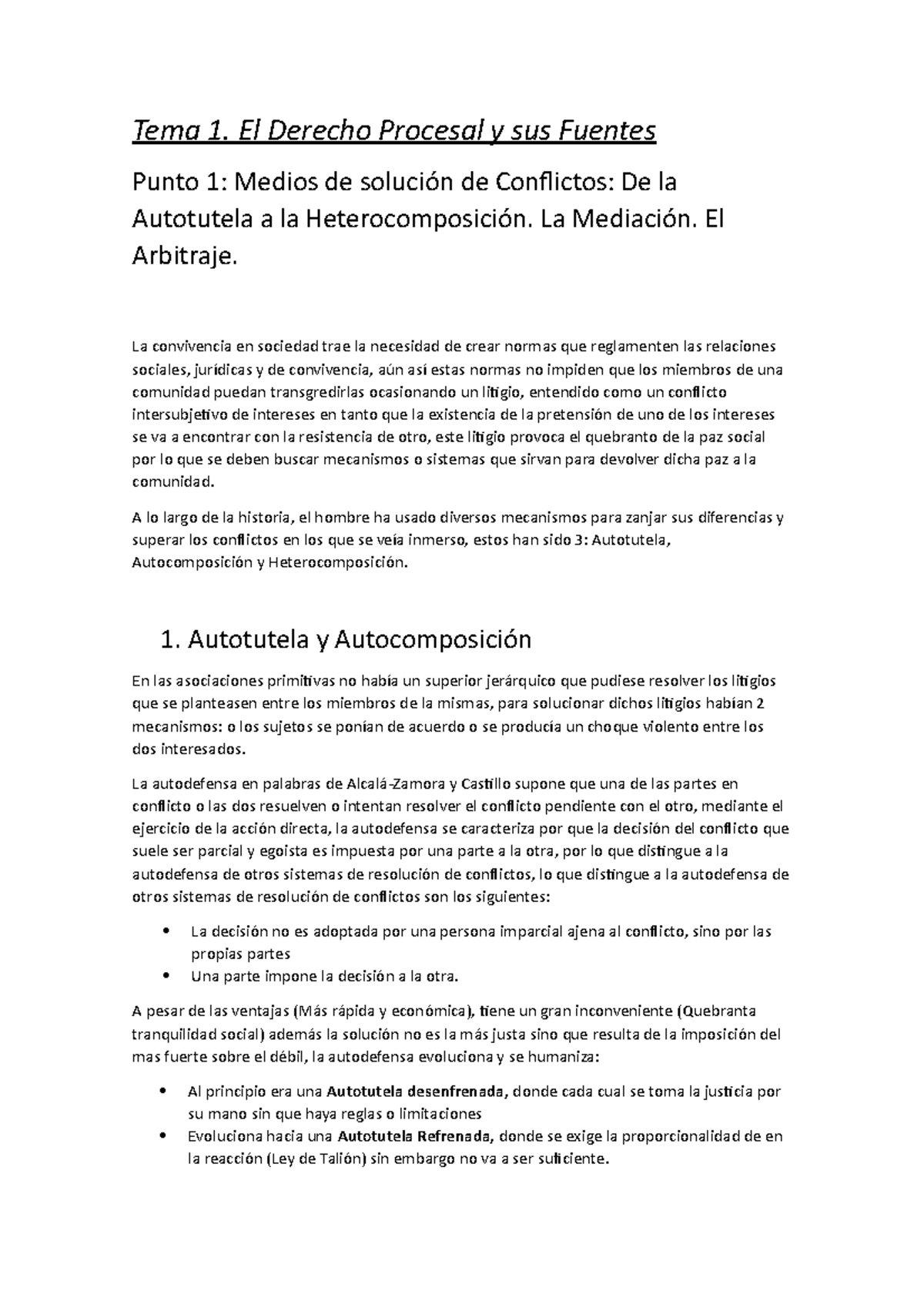 Tema 1 Derecho Procesal Tema 1 El Derecho Procesal Y Sus Fuentes Punto 1 Medios De Solución 8157