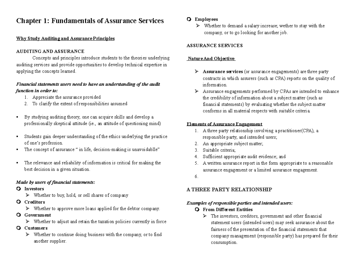 Auditing And Assurance Principle Chapter 1 - Lecture Notes 1 - Chapter ...