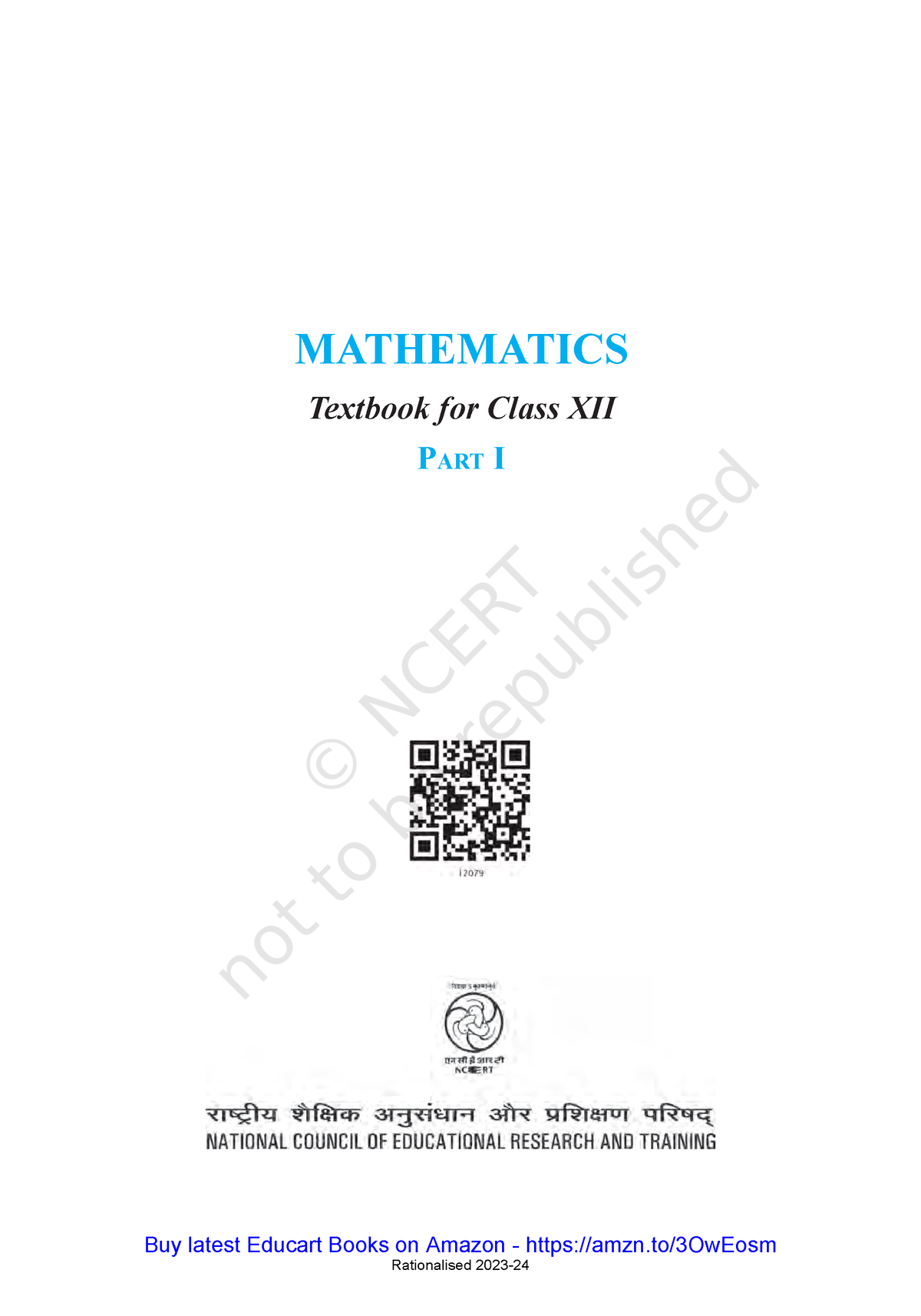 Ncert Maths Class 12 Book (Part I) - Buy Latest Educart Books On Amazon ...