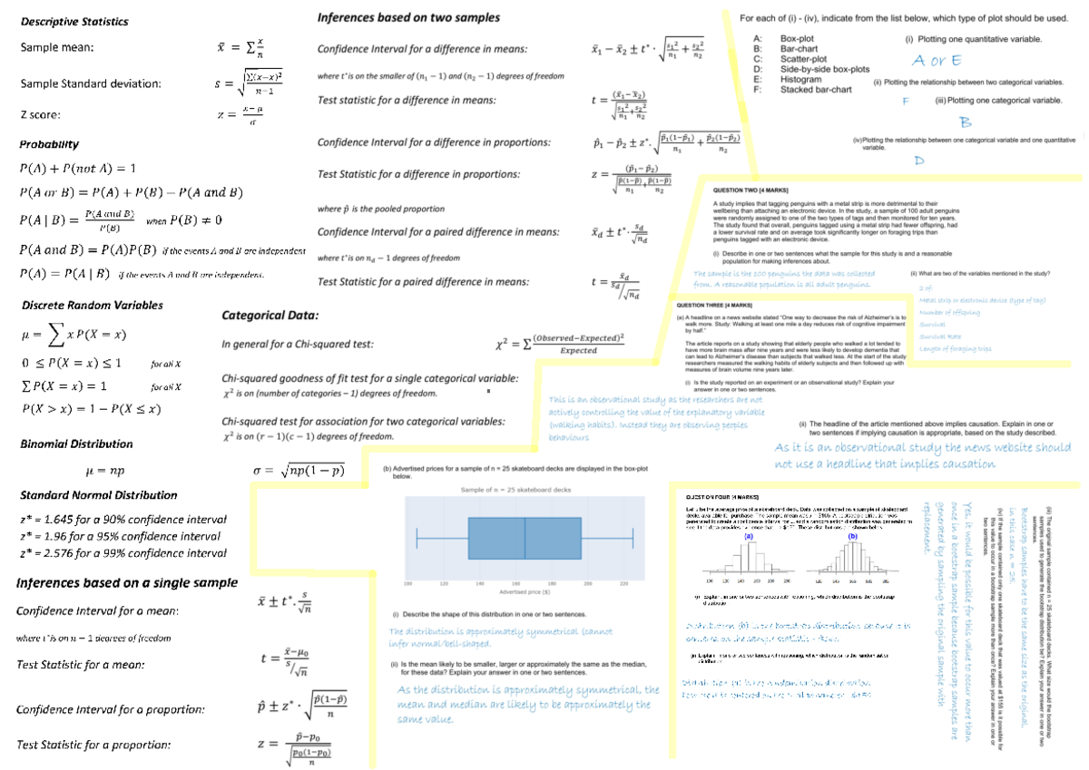 Cheat sheet for mid year exam 2024 - Statistics 1 - I p(c) = 0. 30 (p ...