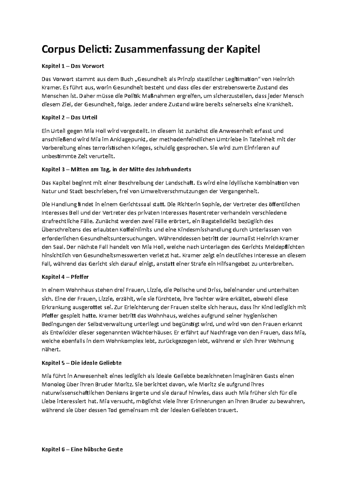 Corpus Delicti Zusammenfassung Kapitel