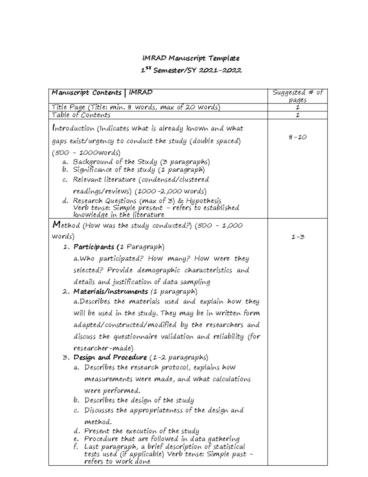Imrad Manuscript Template Guide 0 - IMRAD Manuscript Template 1 ST ...