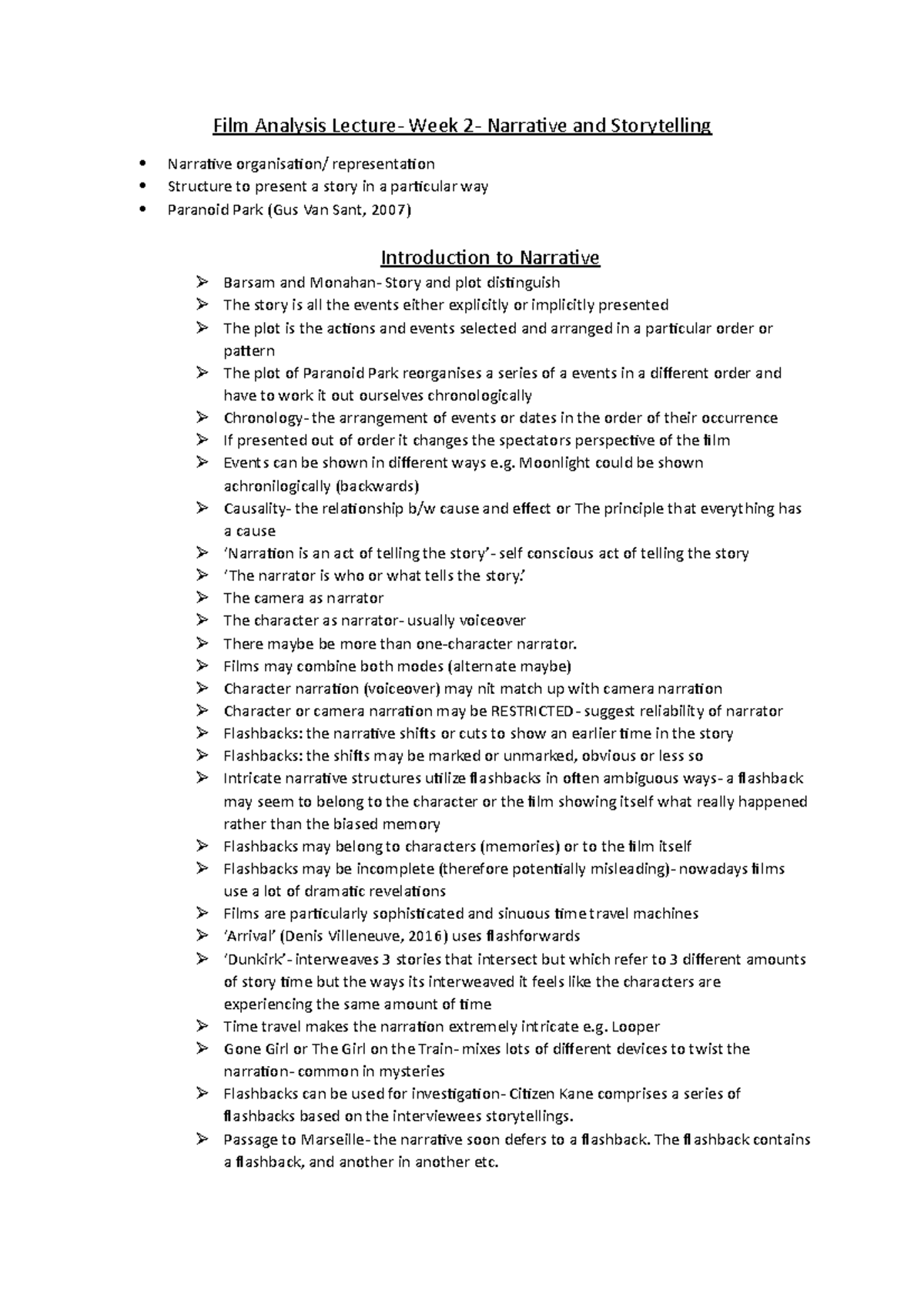 Film analysis lecture- Week 2, Narrative and Storytelling - Film