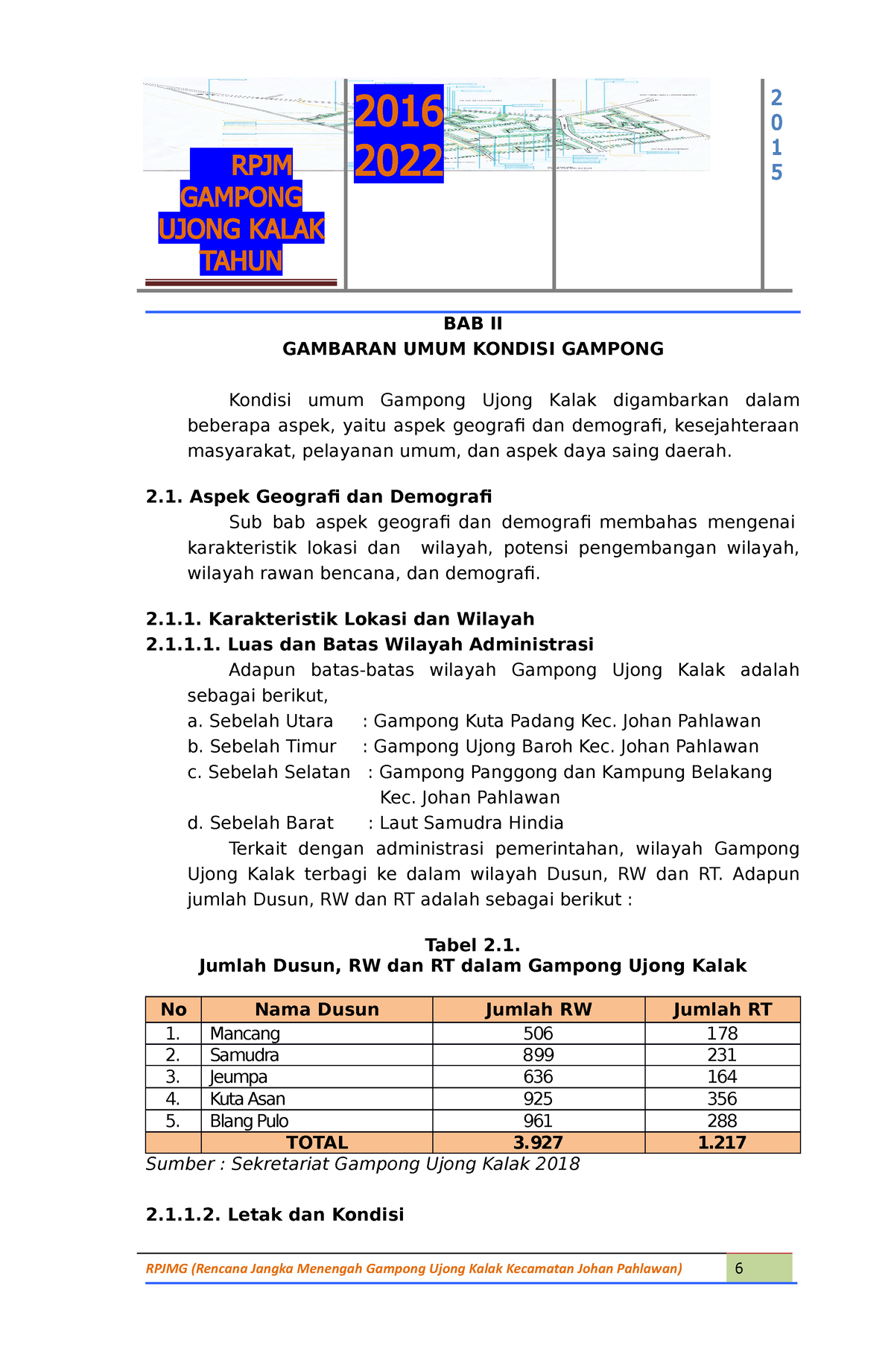 BAB 2 Ok - WTHGF - RPJM GAMPONG UJONG KALAK TAHUN 2016 2022 0 1 5 BAB ...