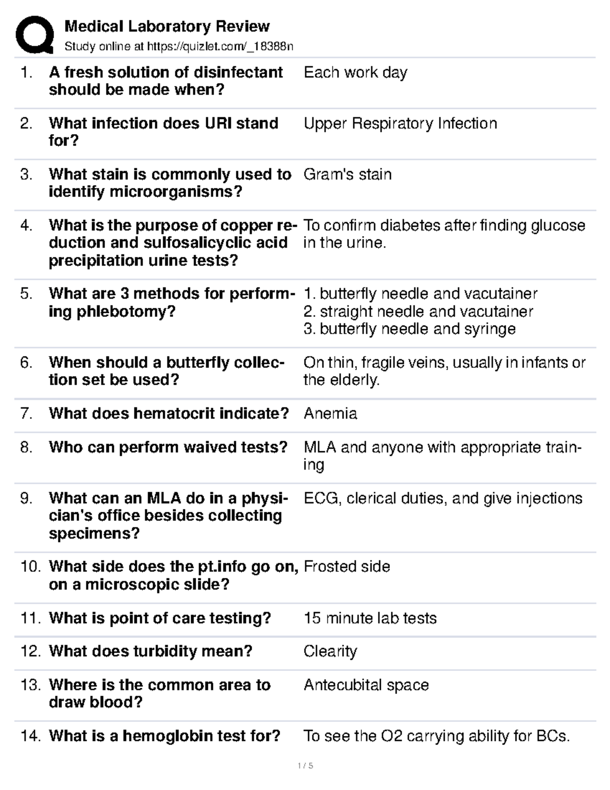 Medical Laboratory Review Study online at quizlet/_18388n A fresh