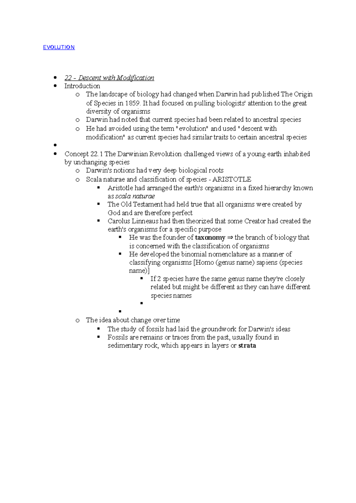 Bio notes evolution - EVOLUTION 22 - Descent with Modification ...