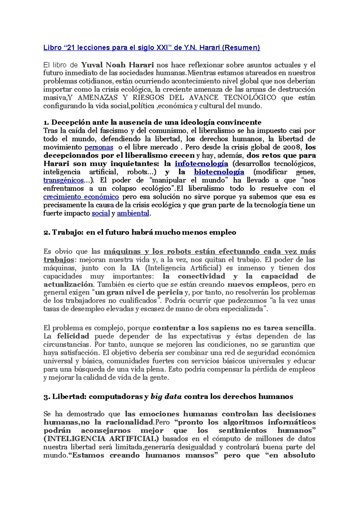21 Lecciones Para El Siglo Xxi Resumen Introduccion A Las Ciencias Studocu