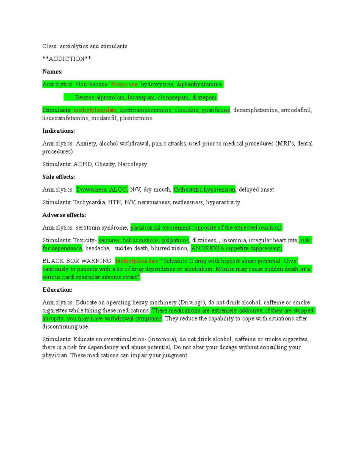 Anxiolytics and stimulants - Class: anxiolytics and stimulants ...