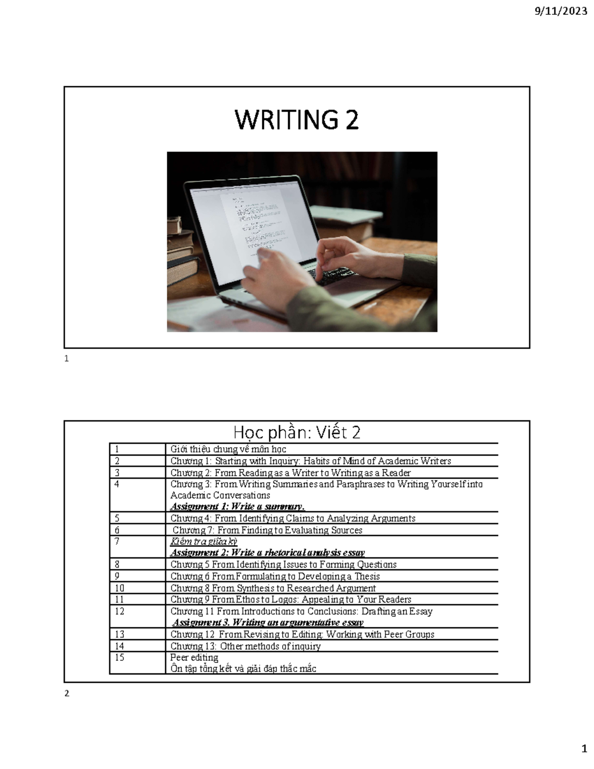 Unit 4 Summary Ss - WRITING 2 Học phần: Viết 2 1 Giới thiệu chung về ...
