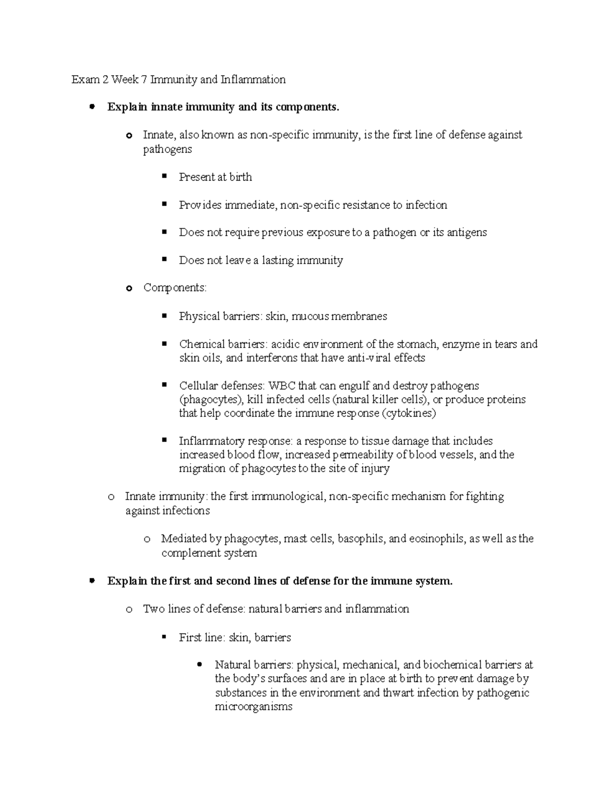 Exam 2 Week 7 Immunity and Inflammation - NURS611 - Studocu