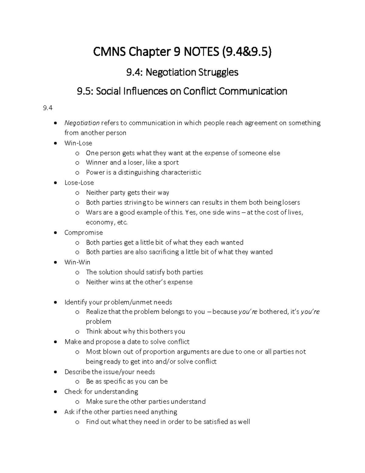 CMNS Chapter 9 PART 2 - CMNS Chapter 9 NOTES (9. 4 &9. 5 ) 9. 4 ...