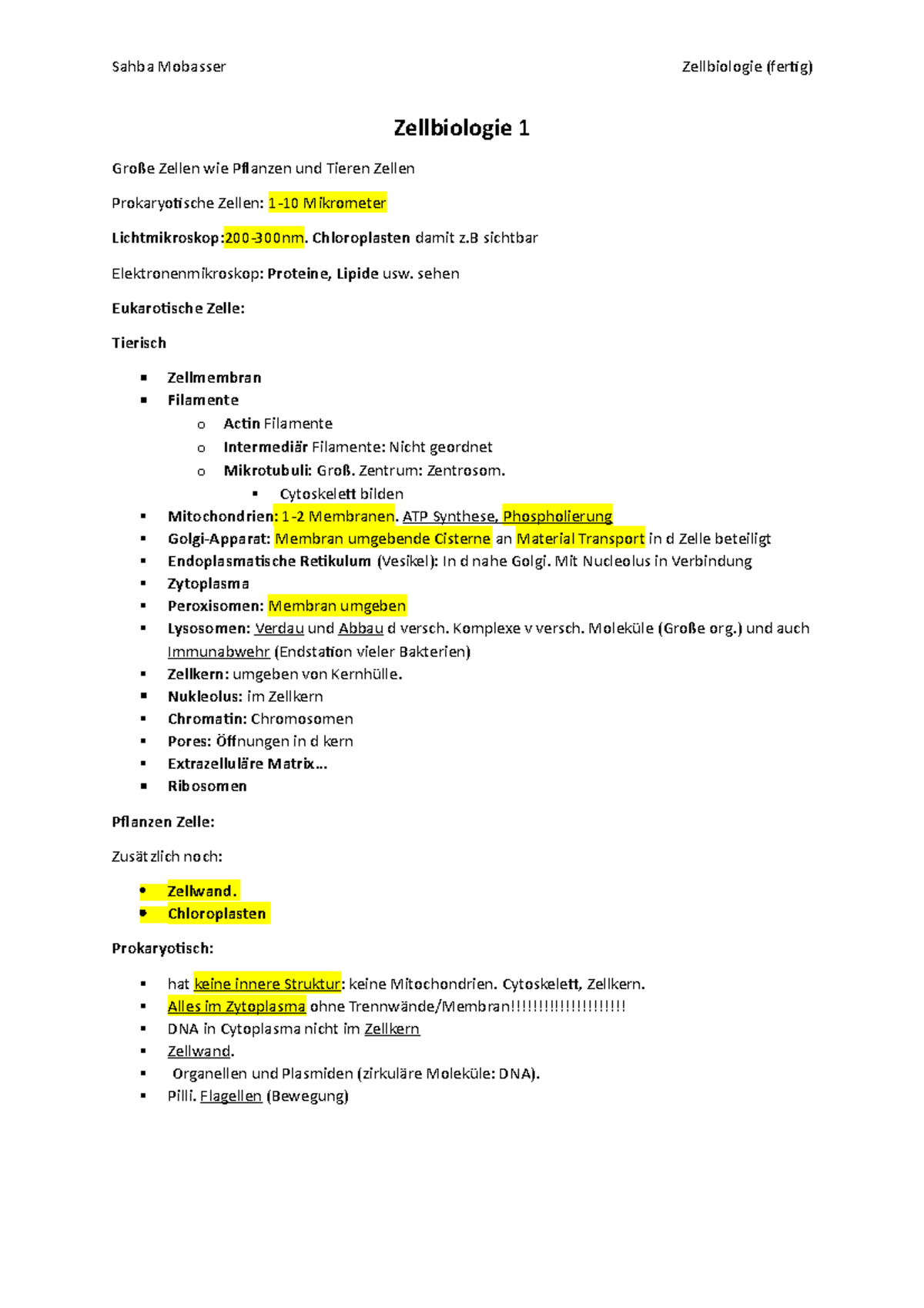 Zellbiologie fertige Version Zellbiologie 1 Große Zellen wie Pflanzen